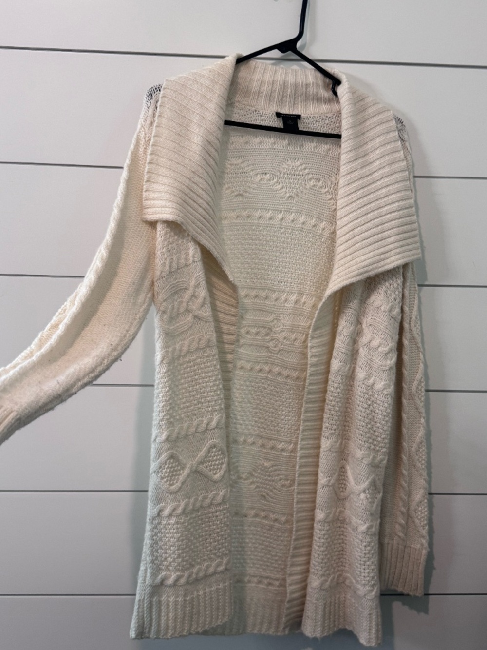 Ann Taylor Cream Cable Knit Wool Blend Open Front Cardigan M